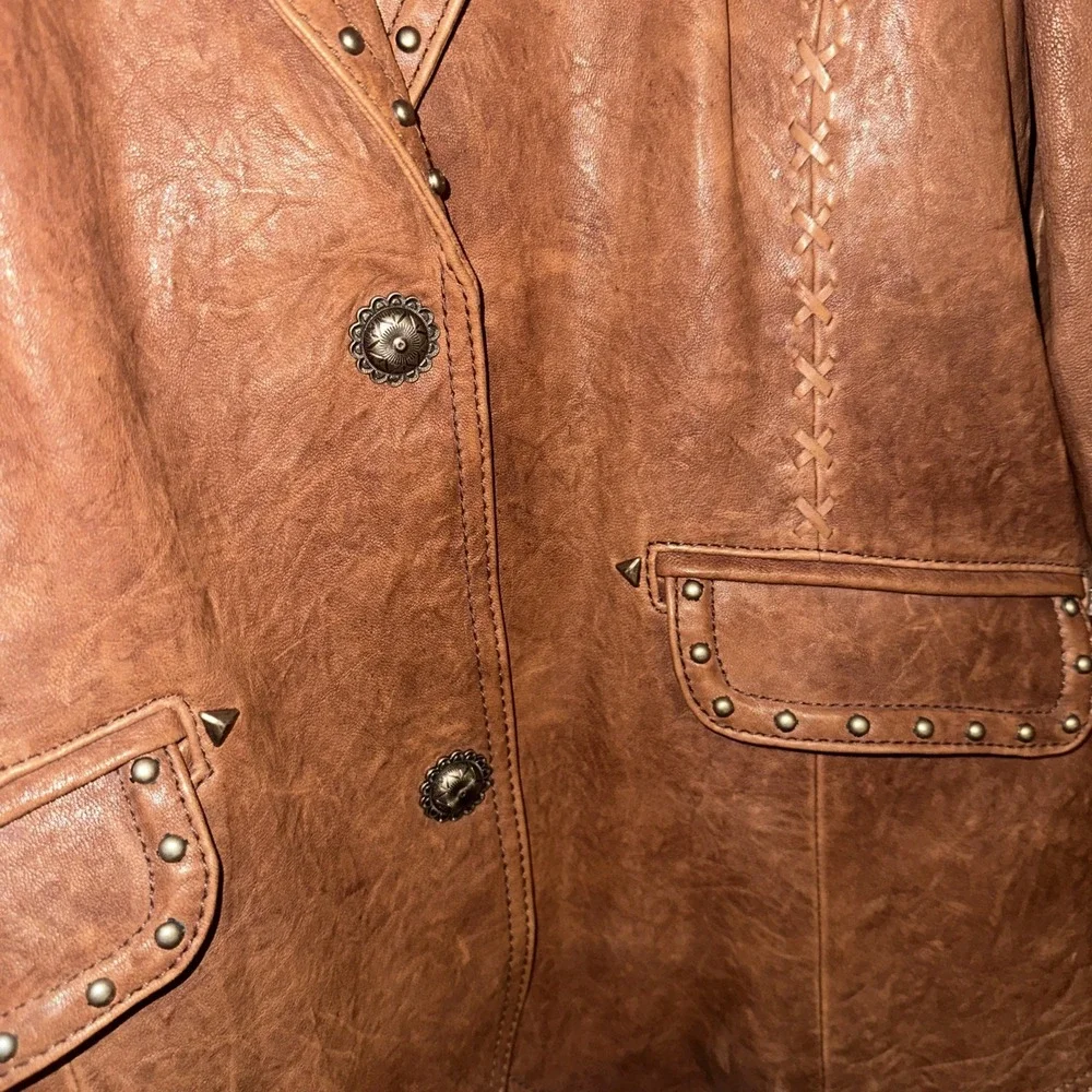 VTG Cripple Creek Western Leather Jacket Womens Studded Pebbled Rodeo Brown  XL
